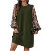 imageSOLY HUX Womens Plus Size Floral Mesh Long Sleeve Dress Crewneck Elegant Office Tee Shirt DressesGreen Floral