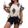 imageSOLY HUX Womens Plus Size Graphic Print Blouse Ruffle Petal Short Sleeve Crew Neck Casual TopsMulticoloured Printed