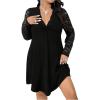 imageSOLY HUX Womens Plus Size Lace Long Sleeve Dress V Neck Ruched Ruffle Elegant Cocktail Flowy DressesBlack