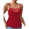 imageSOLY HUX Womens Plus Size Lace Trim Ruched Cami Tops Spaghetti Strap Draped Front CamisolePure Red