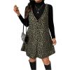 imageSOLY HUX Womens Plus Size Leopard Print V Neck Short Dress Sleeveless Overall Flowy Fall DressesArmy Green Leopard