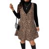 imageSOLY HUX Womens Plus Size Leopard Print V Neck Short Dress Sleeveless Overall Flowy Fall DressesBrown Leopard