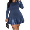 imageSOLY HUX Womens Plus Size Long Sleeve Ruffle Mini Dress PU Leather Cocktail Party DressesDark Blue