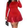 imageSOLY HUX Womens Plus Size Long Sleeve Ruffle Mini Dress PU Leather Cocktail Party DressesPure Red