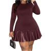 imageSOLY HUX Womens Plus Size Long Sleeve Ruffle Mini Dress PU Leather Cocktail Party DressesSolid Burgundy