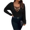 imageSOLY HUX Womens Plus Size Long Sleeve Shirt Deep V Neck Criss Cross Tops Ribbed Slim Fit Tee ShirtsPure Black