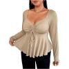 imageSOLY HUX Womens Plus Size Peplum Tops Long Sleeve T Shirts Casual Sexy Ruched Sweetheart Neck Ruffle Hem TeesSolid Apricot