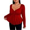 imageSOLY HUX Womens Plus Size Peplum Tops Long Sleeve T Shirts Casual Sexy Ruched Sweetheart Neck Ruffle Hem TeesSolid Red