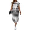 imageSOLY HUX Womens Plus Size Striped Dress Short Sleeve Tie Front Split Hem Midi DressesBlack and White Striped