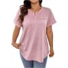 imageSOLY HUX Womens Plus Size T Shirts Short Sleeve Round Neck Half Button Tee TopsPlain Pink