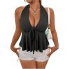 imageSOLY HUX Womens Plus Size Tops Halter Deep V Neck Tie Front Split Summer TopPlain Black
