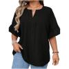 imageSOLY HUX Womens Plus Size Tops Notched Neck Ruffle Half Sleeve Summer BlousePlain Black