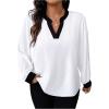 imageSOLY HUX Womens Plus Size Tops Notched V Neck Long Sleeve Color Block Casual Work BlouseBlack and White
