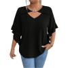 imageSOLY HUX Womens Plus Size Tops Ruffle Short Sleeve Chain Cut Out Casual Solid BlousePure Black