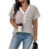 imageSOLY HUX Womens Plus Size Tops Striped V Neck Short Sleeve Tee Casual Summer T ShirtsMulticoloured Striped