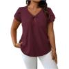 imageSOLY HUX Womens Plus Size Tops Twist Front V Neck Cut Out Petal Short Sleeve BlouseSolid Burgundy