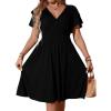 imageSOLY HUX Womens Plus Size Wrap V Neck Dress Ruffle Short Sleeve High Waisted Flowy DressesPure Black