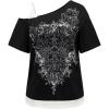 imageSOLY HUX Womens Plus Size Y2k Tops Gothic Graphic Tees Trendy Short Sleeve Asymmetrical Neck T ShirtsBlack and White