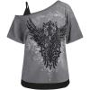 imageSOLY HUX Womens Plus Size Y2k Tops Gothic Graphic Tees Trendy Short Sleeve Asymmetrical Neck T ShirtsDark Grey