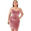 imageSOLY HUX Womens Sexy Plus Size Velvet Spaghetti Strap Cowl Neck Party Club Bodycon Mini DressPlain Pink