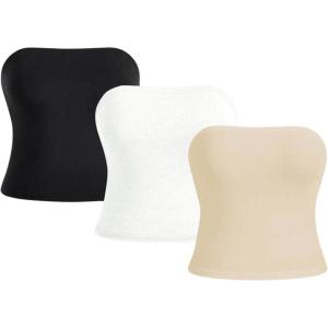 imageSOLY HUX Womens 3 Piece Plus Size Tube Crop Top Strapless Sleeveless Bandeau TopsApricot White and Black