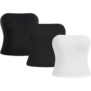 imageSOLY HUX Womens 3 Piece Plus Size Tube Crop Top Strapless Sleeveless Bandeau TopsBlack and White