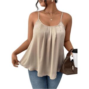 imageSOLY HUX Womens Plus Size Camisole Tops Spaghetti Strap Pleated Loose Fit Dressy Casual Flowy TopsPure Gold