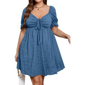 imageSOLY HUX Womens Plus Size Dresses Summer Sexy Sundresses Sweetheart Neckline Puff Short Sleeve A Line Midi DressDusty Blue