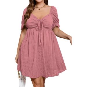 imageSOLY HUX Womens Plus Size Dresses Summer Sexy Sundresses Sweetheart Neckline Puff Short Sleeve A Line Midi DressDusty Pink