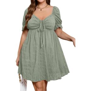 imageSOLY HUX Womens Plus Size Dresses Summer Sexy Sundresses Sweetheart Neckline Puff Short Sleeve A Line Midi DressMint Green