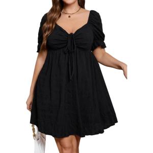 imageSOLY HUX Womens Plus Size Dresses Summer Sexy Sundresses Sweetheart Neckline Puff Short Sleeve A Line Midi DressPure Black