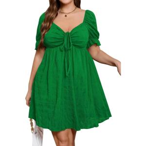 imageSOLY HUX Womens Plus Size Dresses Summer Sexy Sundresses Sweetheart Neckline Puff Short Sleeve A Line Midi DressPure Green