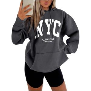 imageSOLY HUX Womens Plus Size Hoodie Letter Print Drawstring Sweatshirt Long Sleeve Pullover Tops with PocketDark Grey Letter