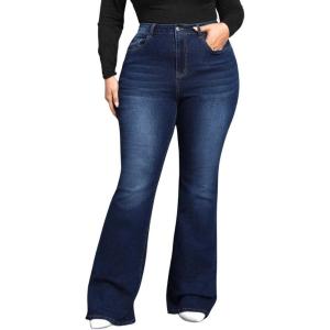 imageSOLY HUX Womens Plus Size Jeans Flare Leg High Waisted Stretchy Dressy Casual Bell BottomsSolid Blue