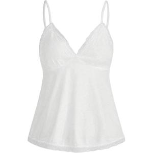 imageSOLY HUX Womens Plus Size Lace Trim Flared Cami Tops V Neck Spaghetti Strap Summer CamisolePlain White