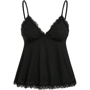 imageSOLY HUX Womens Plus Size Lace Trim Flared Cami Tops V Neck Spaghetti Strap Summer CamisoleSolid Black