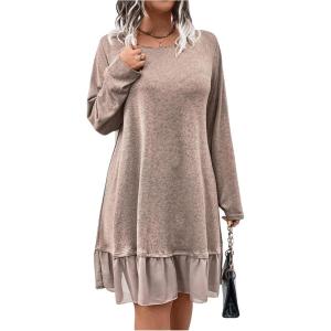 imageSOLY HUX Womens Plus Size Long Sleeve Ruffle Hem T Shirt Babydoll Dress Casual Fall DressesPure Pink