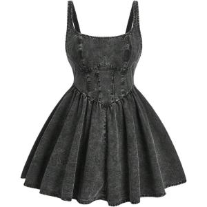 imageSOLY HUX Womens Plus Size Scoop Neck Denim Dress Sleeveless A Line Flowy Mini Jean DressesSolid Black