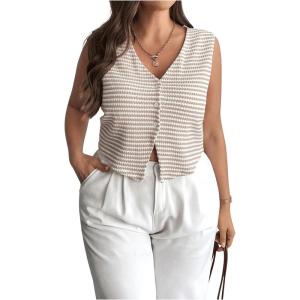 imageSOLY HUX Womens Plus Size Tank Top Striped V Neck Sleeveless Button Down Summer TopsMulticoloured Striped