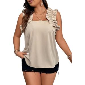 imageSOLY HUX Womens Plus Size Tops Ruffle Sleeveless Square Neck Casual Summer BlousePlain Apricot