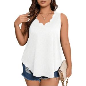 imageSOLY HUX Womens Plus Size Tops Scallop V Neck Sleeveless Summer Casual Tank TopPlain White