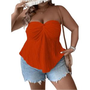 imageSOLY HUX Womens Plus Size Twist Front Tube Top Strapless Going Out Bandeau TopsSolid Orange