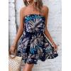 imageSOLY HUX Summer Dresses for Women Tropical Print Strapless Sleeveless Ruffle Hem Tube DressBlue Tropical Print