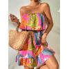 imageSOLY HUX Summer Dresses for Women Tropical Print Strapless Sleeveless Ruffle Hem Tube DressHotpink