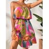 imageSOLY HUX Summer Dresses for Women Tropical Print Strapless Sleeveless Ruffle Hem Tube DressHotpink