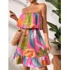 imageSOLY HUX Summer Dresses for Women Tropical Print Strapless Sleeveless Ruffle Hem Tube DressHotpink