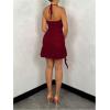 imageSOLY HUX Womens 3D Floral Ruffle Mesh Halter Dress Sleeveless Tie Backless Ruched Bodycon Mini DressesSolid Burgundy