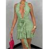 imageSOLY HUX Womens 3D Floral Ruffle Mesh Halter Dress Sleeveless Tie Backless Ruched Bodycon Mini DressesSolid Mint Green