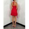 imageSOLY HUX Womens 3D Floral Ruffle Mesh Halter Dress Sleeveless Tie Backless Ruched Bodycon Mini DressesSolid Red