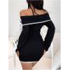 imageSOLY HUX Womens Bodycon Mini Dress Off The Shoulder Lace Trim Bow Long Sleeve Ruched Y2k DressesPure Black